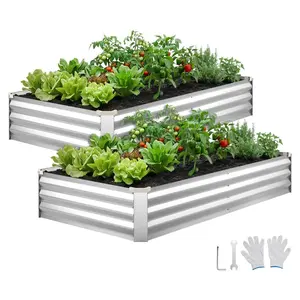 VEVOR 2 Pack Galvanized Raised Garden Beds, 6x 3x 1 ft, Rectangular Metal Planter Boxes Kit Outdoor, Bottomless Elevated Planting Box with Gloves, Alu - Zinc, for Growing Flowers Vegetables, SilverHoliday gifts