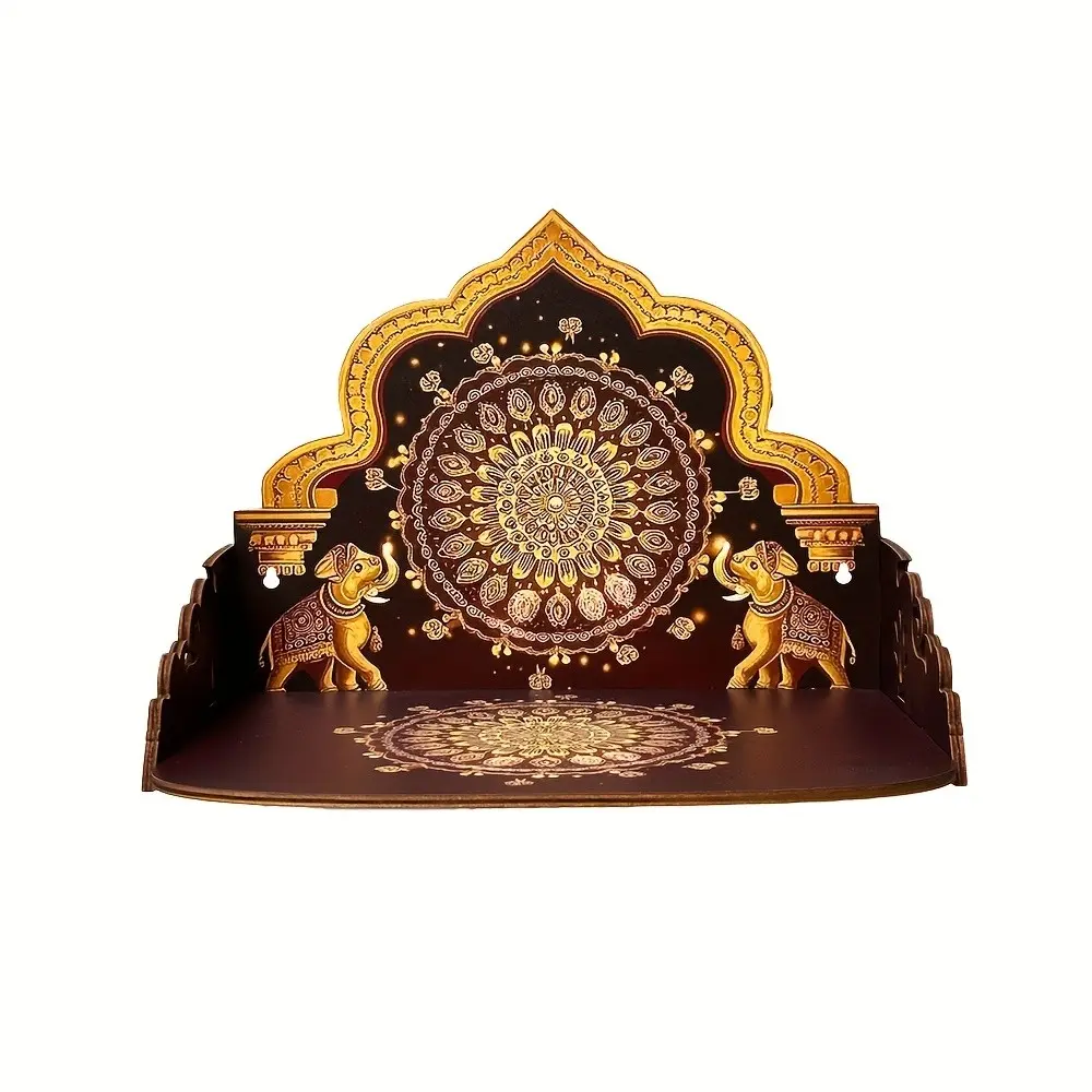 Wall-Mounted Wooden Home Altar Decor Shelf, Prayer Shrine Stand, Indoor Worship Display, Religious Decoration Ornament