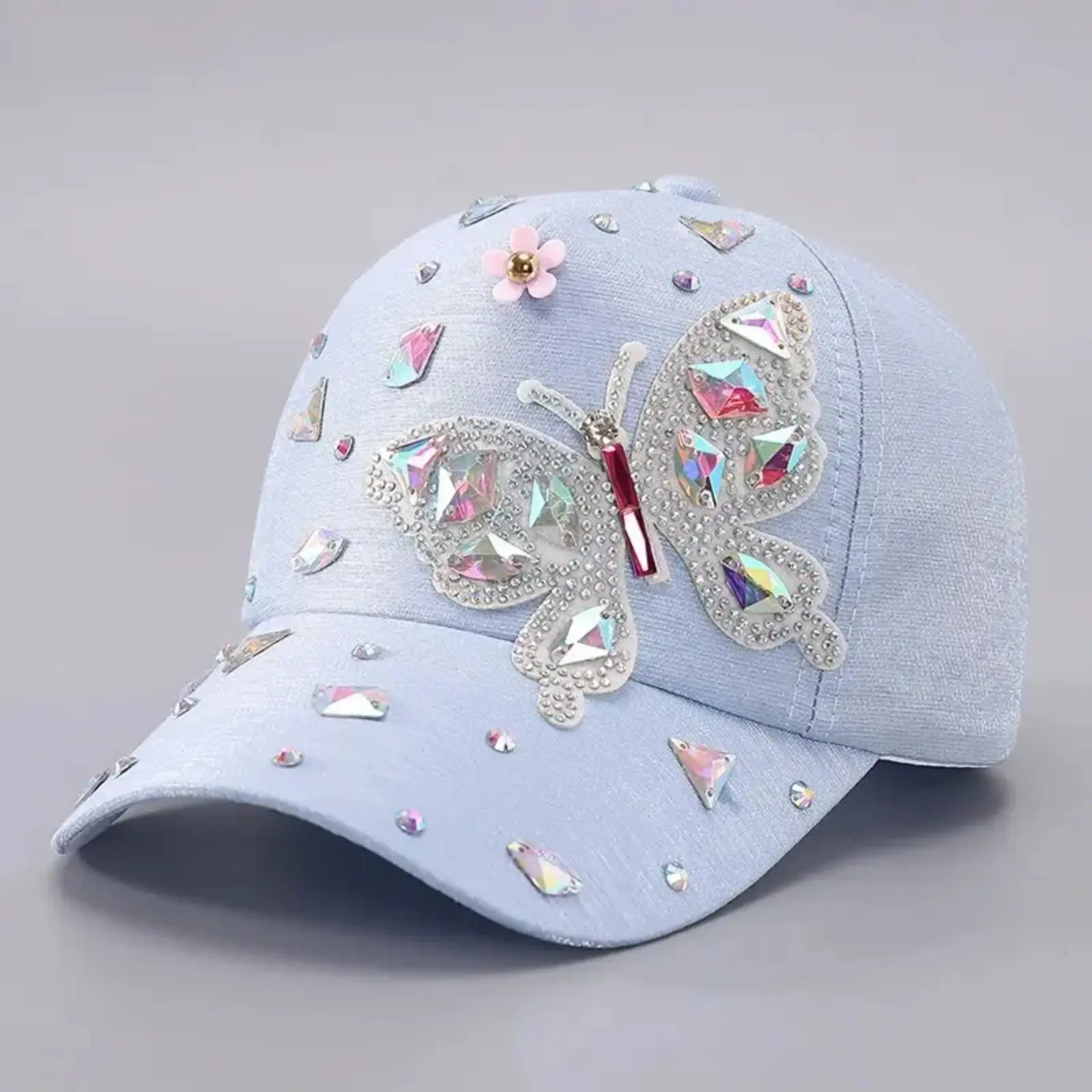 Women Glitter Rhinestone Butterfly Baseball Cap, Adjustable Bling Sun Hat, Sparkly Fashion Headwear Available In Black Light Blue & More Trendy Colors, Versatile Accessory For Daily Wear Travel And Outfit Styling