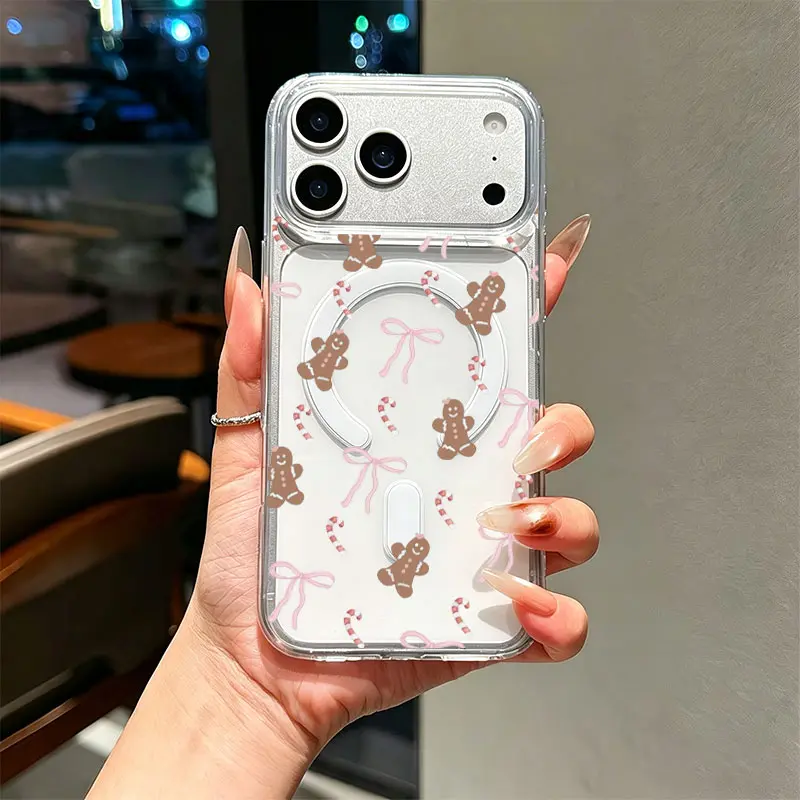 Gingerbread Man Candy Cane Phone Case, Pastel Christmas Style, for iPhone 17 16 15 14 13 12 11 Plus Pro Max, Festive Holiday Gift