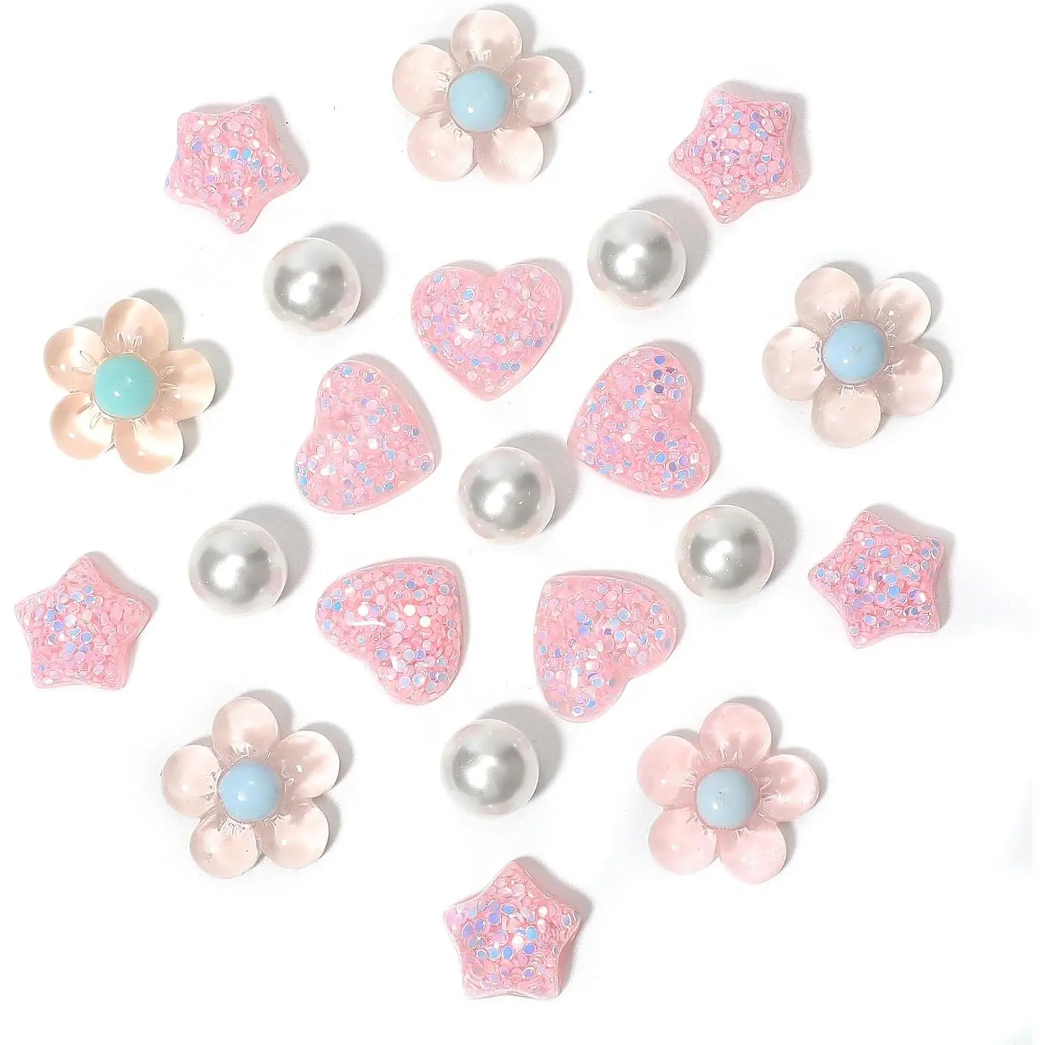 21Pcs Flower Shoe Charms for Clog Sandals, Heart, Star, Pearl Charms Accessories for Girls, DIY Shoe Decoration Charms for Women, Party Favor