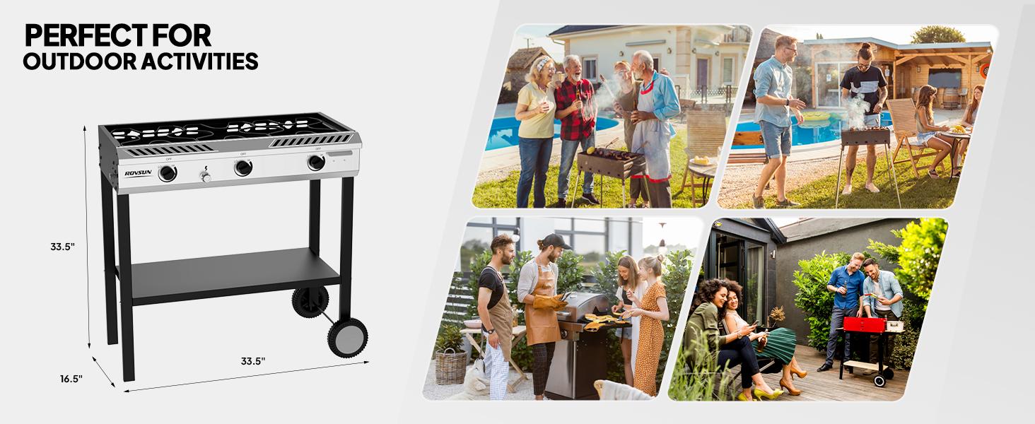 ROVSUN 2/3 Burner Outdoor Propane Burner with Ignition & Regulator, 150,000/225,000 BTU Powerful & Portable Gas Stove Outdoor Stand Cooker for Backyard Patio Cooking Home Camping Brewing Canning Turkey Frying