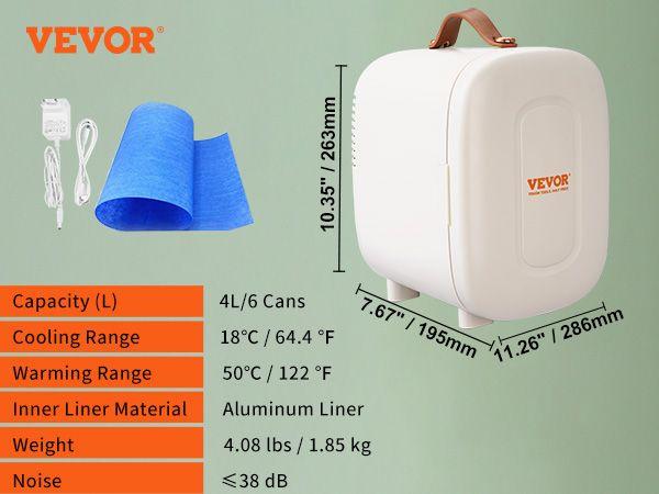 VEVOR Mini Skin Care Fridge, 4 L/6 Can Cute Makeup Fridge for Cosmetics Beverage Fruit Milk, AC/DC Cooler & Warmer, Mute Tiny Refrigerator for Bedroom Office Dorm Desk Car, ETL Certified, White