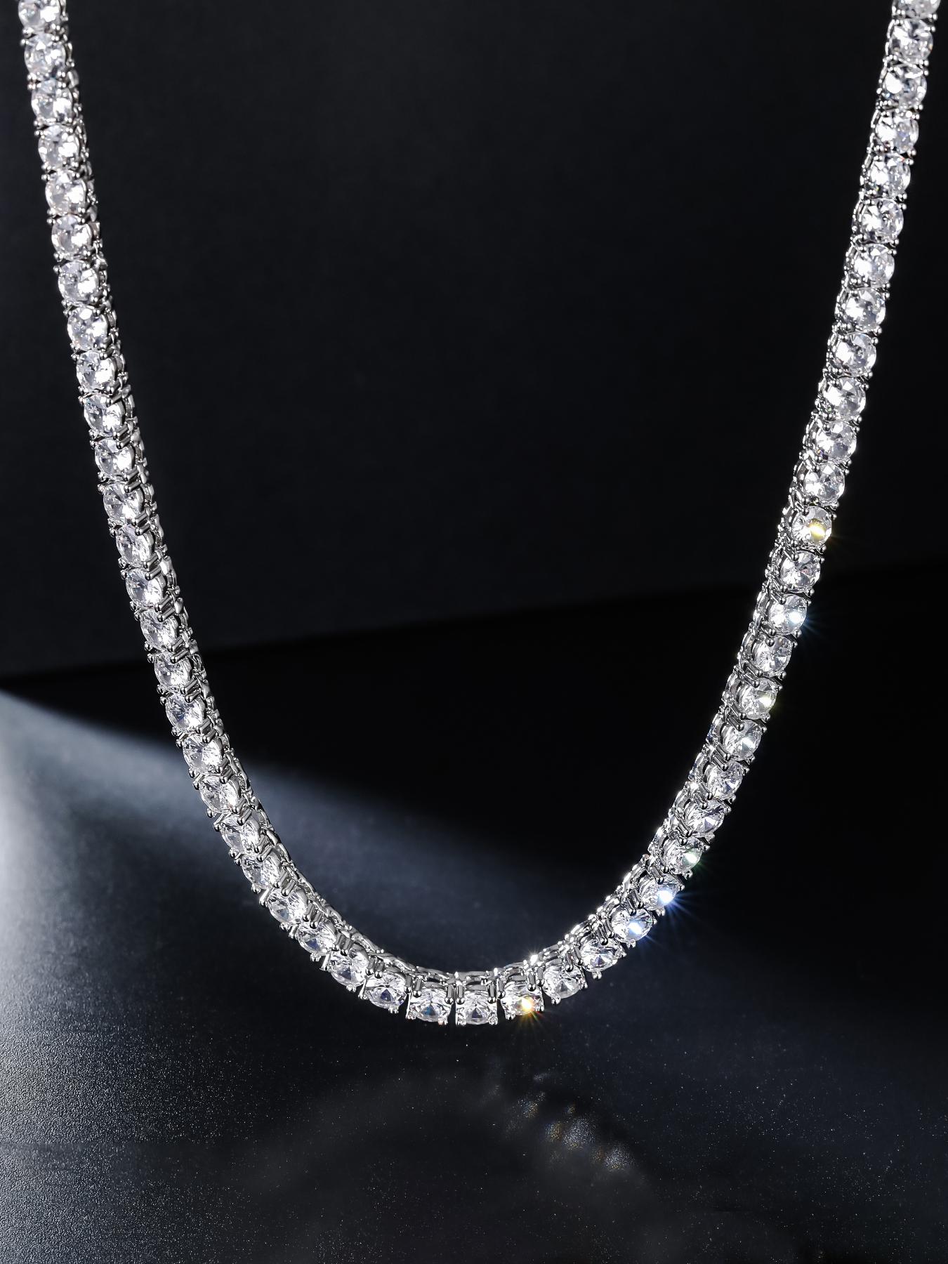 ICED CHICS Men's Hip Hop Rapper Style Full Diamond Pendant Necklace, Square Faux Diamond Design, Luxury Unisex Jewelry, Perfect Father's Day Gift，4-millimeter tennis chain, Iced Out Jewelry