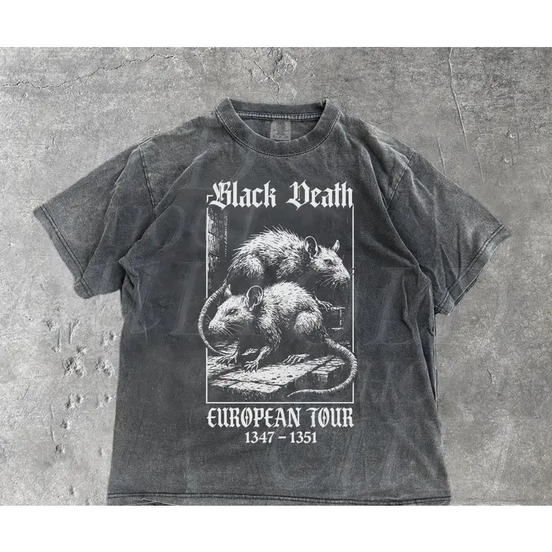 Black Death European Tour 1347- 1351 Vintage Graphic Shirts, Retro Comfort Colors® Gothic Medieval Plague Rat Dark Art Tshirt, Middle Ages