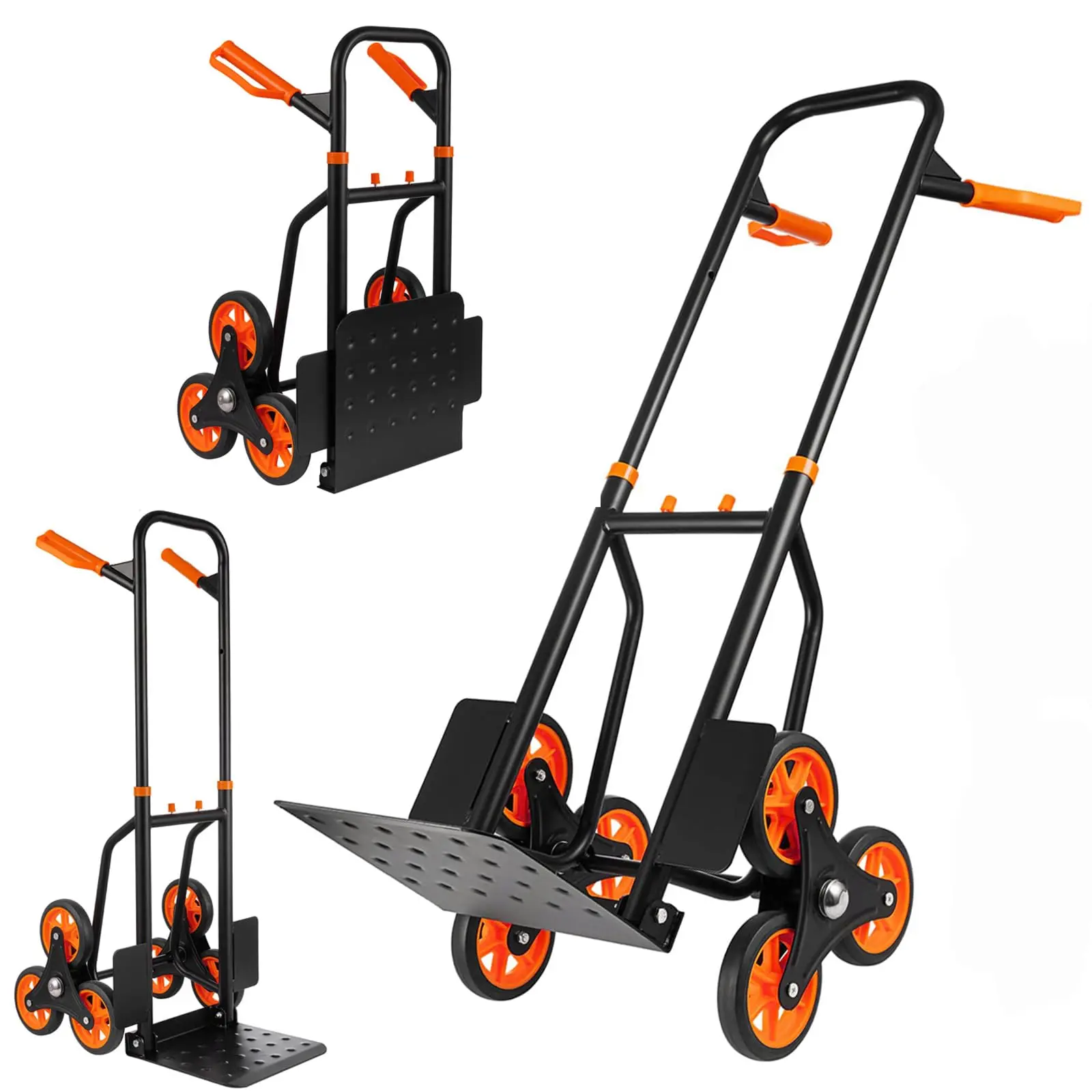 Heavy Duty 2-in-1 Stair Climbing Dolly, 440 lbs Capacity 6-Wheel Folding Hand Truck with Telescoping Handle, Compact 12.6"d × 18"w × 29"h Collapsible Cart for Moving Appliances, Furniture, Boxes, Black (for Closets Storage Use)