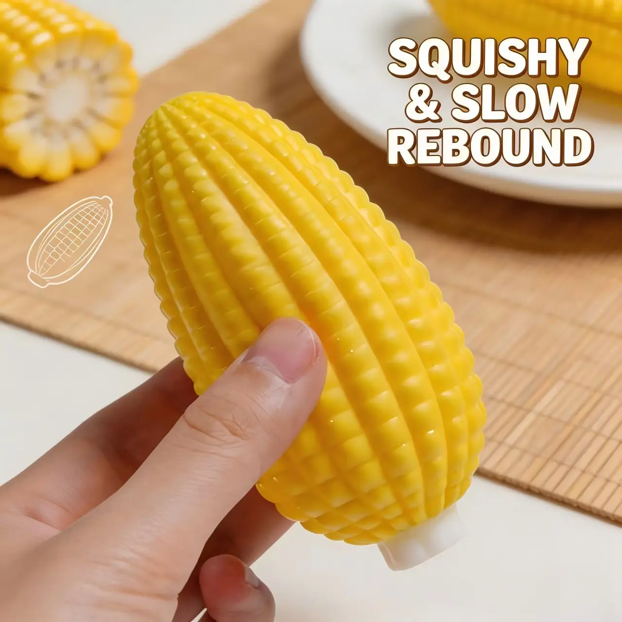 1pc Soft, Slow-Rebound Corn-Shaped Stress Relief Toy, Adult Silicone Corn Squeeze Toy, Anxiety Relief, Squishy Sensory Play, Realistic Food-Themed Squeeze Toy, Slow-Rebound Texture, Fidget Stress Squishy, Fidget Squishies, Decompression Squeeze
