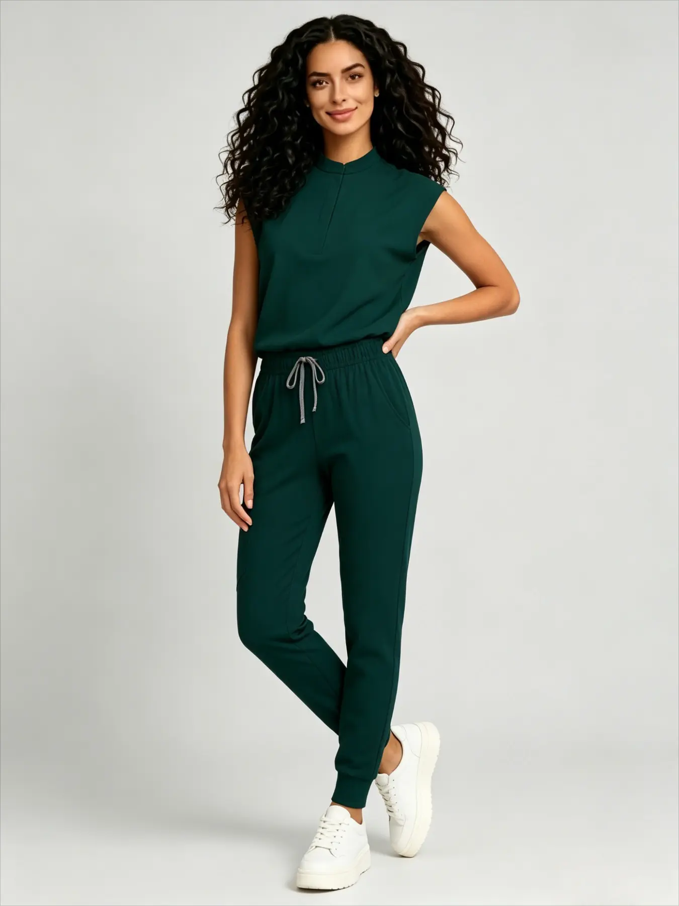 Stand Collar Sleeveless Jogger Pants Scrub Set Doctor Nurse Work Uniform For Women Beauty Salon SPA Clinic Daily Wear