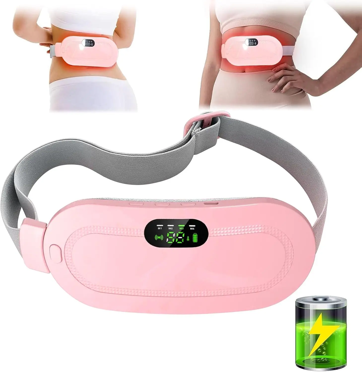 Women's Plastic Cordless Abdominal Massager - Wearable Heating Pad with 3 Heat Settings, 4 Vibration Modes, Gifts for Women for Menstrual Care