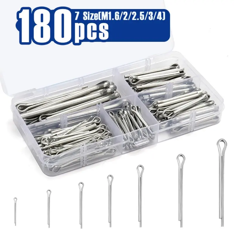 180 Pcs Cotter Pins Assortment Kit D, 7 Sizes Spring Fasteners Hardware Straight Pins, Hitch Pin for Trailer Locking, Clamps