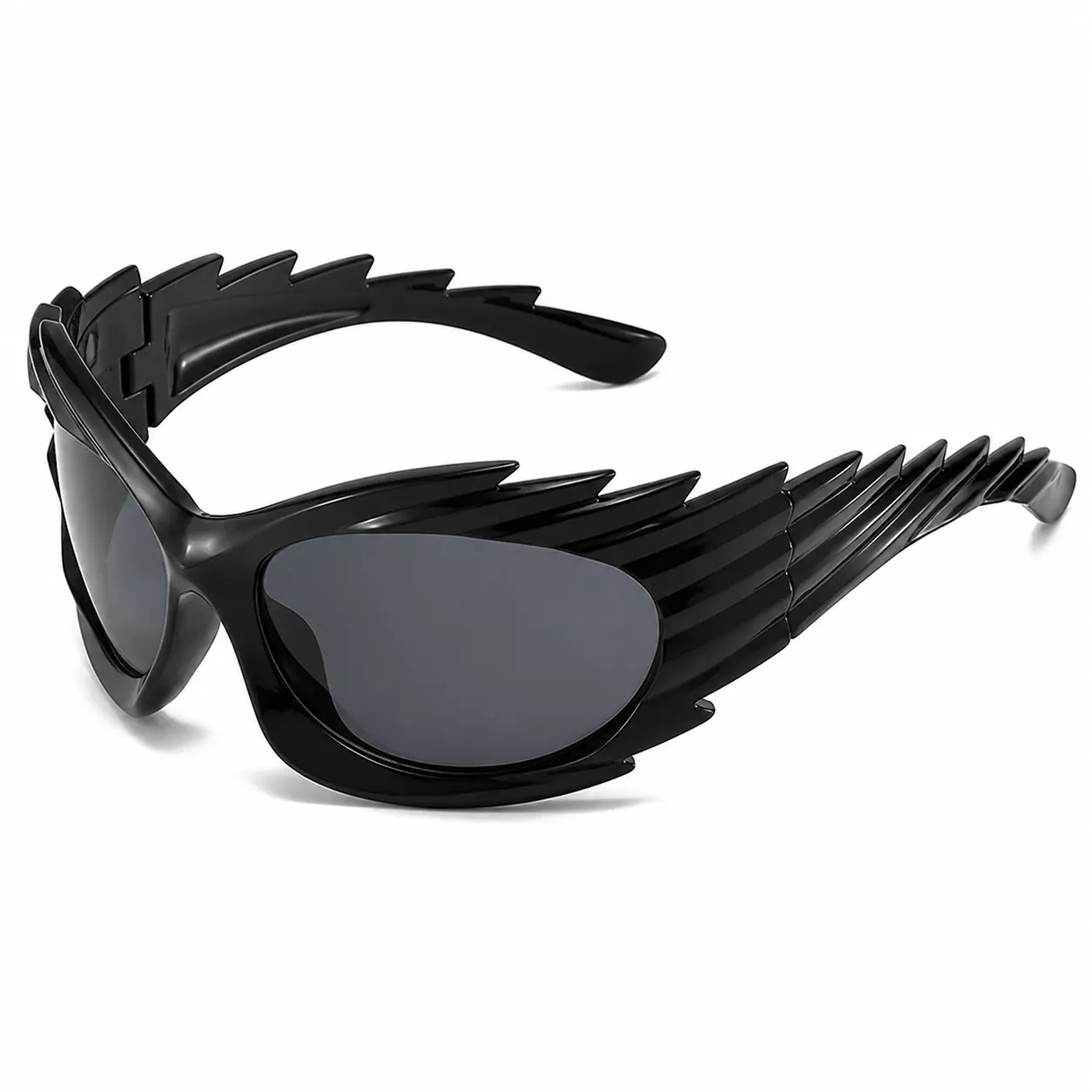 Men's and women's avant-garde wing sunglasses Y2K spiked hedgehog frame fashion party appearance UV400 AC lenses outdoor fashion styling full edge gray lenses comfortable and chic daily must-have