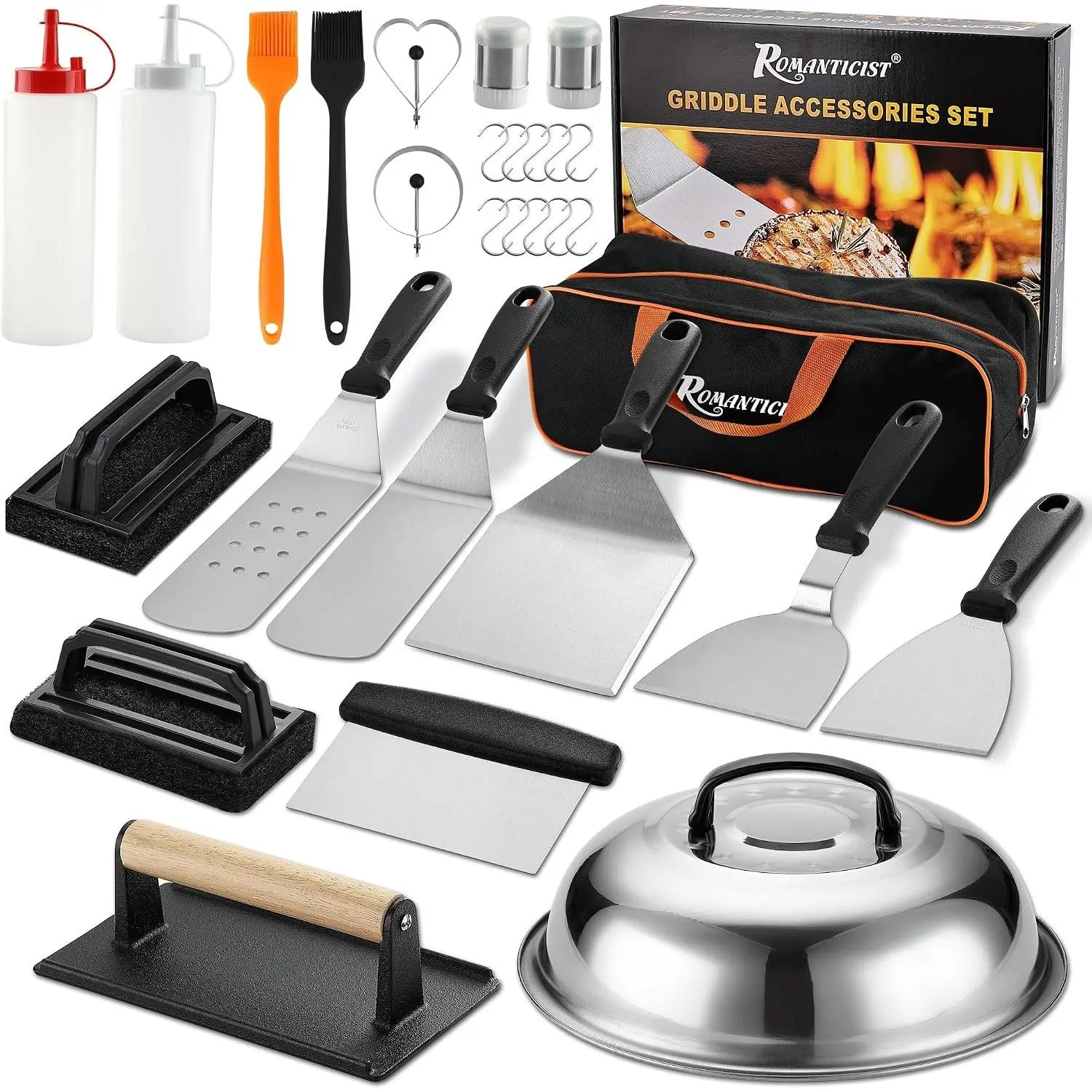 29PCS Griddle Accessories Set - Flat Top Teppanyaki Spatula Set with Scraper, Basting Cover for Camp Chef- Home Cooking Griddle and Outdoor BBQ Gifts for ChristmasGift.