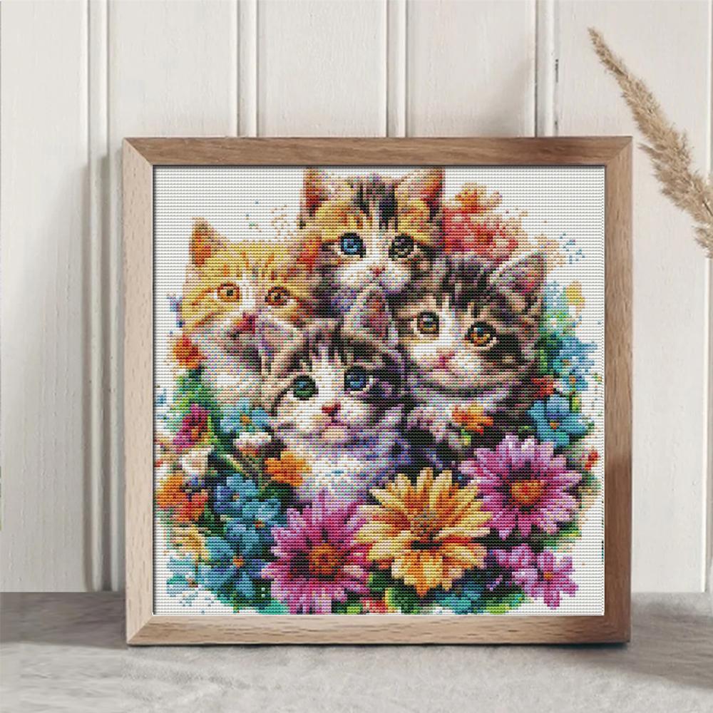 Cat Pattern Cross Stitch Kit, 1 Set 11CT Cross Stitch Flower Pattern DIY Needlework Kit, Handmade Gift for Beginners