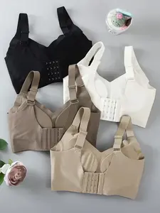4-Piece Women's Striped Seamless Bra Set, Soft Comfortable, Plain Four-Row Adjustable Straps, Breathable Fabric, Mother's Day Gift, Breathable Seamless Bras