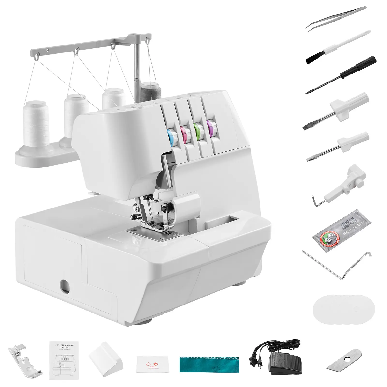 Serger Overlock Sewing Machine, 91W Rated Power, 1W Light Power, 0.7-2 Adjustable Differential Feed, With Free Arm and LED Light
