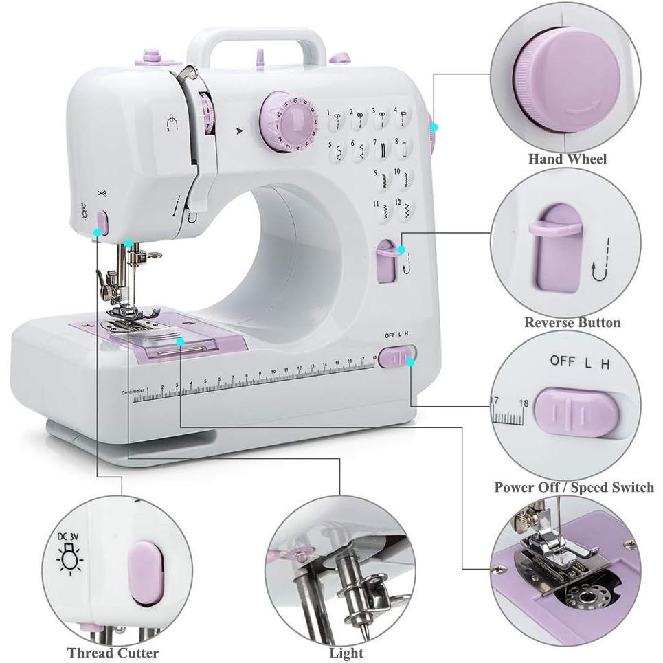 Mini Sewing Machine by  (Including Extension Table and Sewing Supplies Set) - Small Electric Overlock Sewing Machines with 2 Speed 12 Built-in Stitch Patterns KT-005-A31