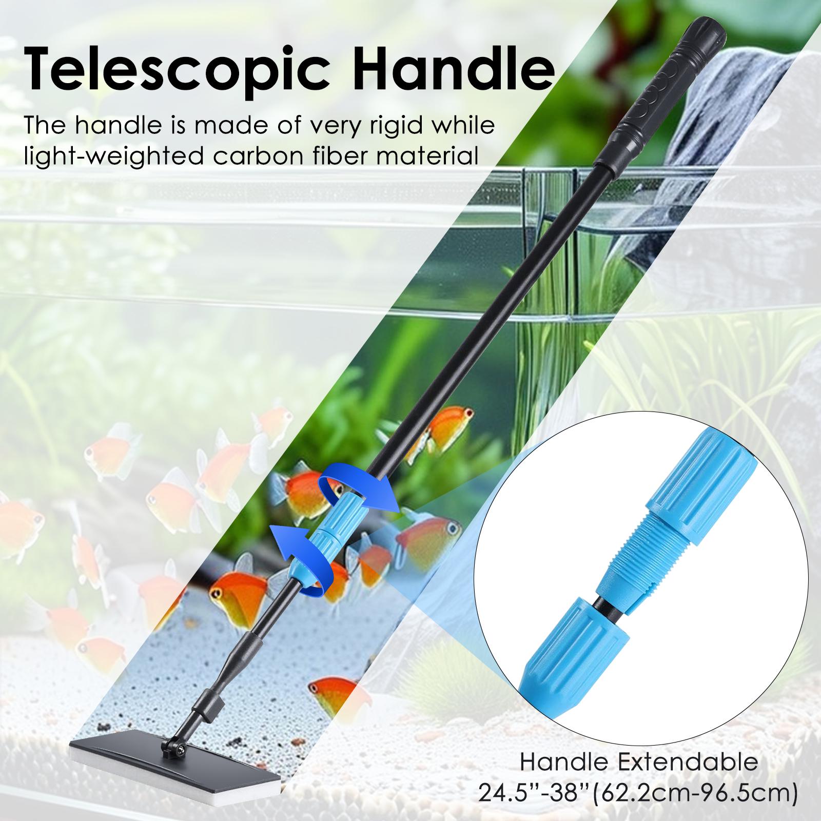 6 in 1 Adjustable Aquarium Cleaning Tool Kit Fish Tank Cleaning Kit for 20-160 Gallon Tank with Telescopic Long Handle, Algae Scraper, Scrubber Pads, Tube Cleaner, Fish net, Gravel Rake Fathersdaygift Removal