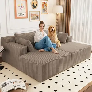Oversized Corduroy Double Chaise Lounge Sofa, 70.8-Inch Deep Seat Boneless Floor Couch for 2 with Pillows, No Assembly Required for Living Room, Apartment and Bedroom