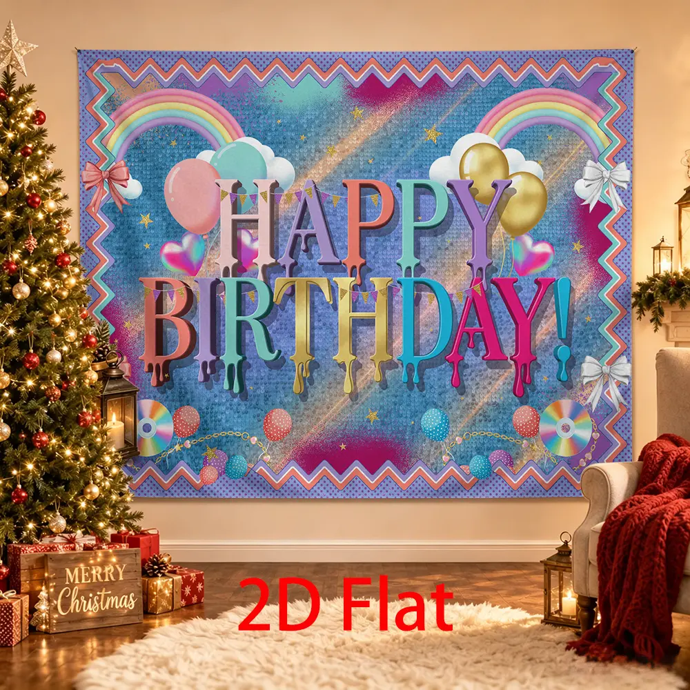 Pastel Rainbow Happy Birthday Backdrop, Colorful Balloon Bow Cloud Party Background, Cute Birthday Photo Booth Decor
