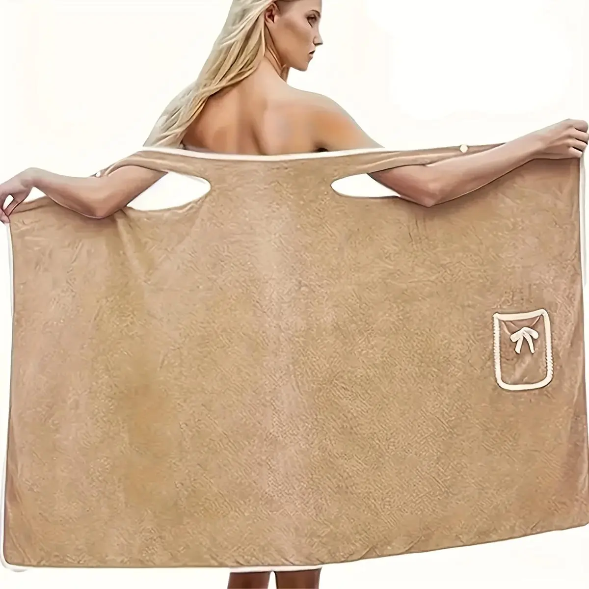 FAXHION Women's 1-Piece Adjustable Towel Wrap - Super Soft Smooth Polyester Blend Beach Towel, 280g/sq m Wearable Robe with Pockets, Home Bathroom Essential for Swimming & Changing
