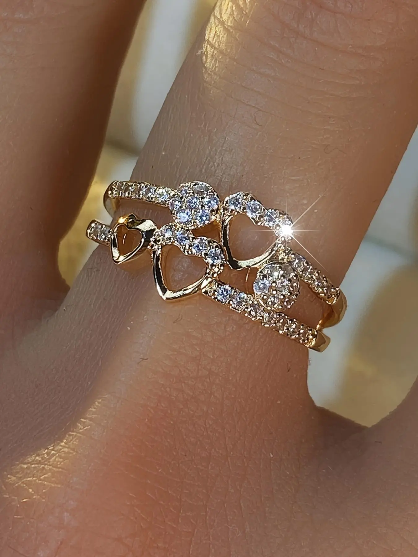 Mother's Day Gift, Women's Rhinestone Decorated Heart Design Ring, Fashion Promise Ring, Fashion Heart Jewelry for Engagement & Wedding Anniversary Gift, Beautiful Rings