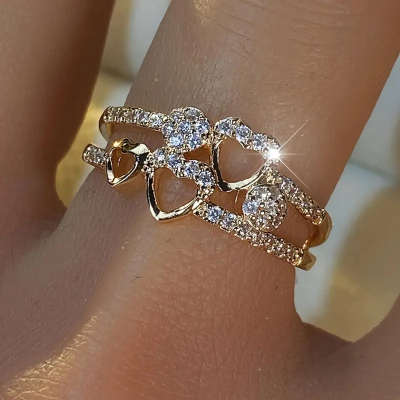 Mother's Day Gift, Women's Rhinestone Decorated Heart Design Ring, Fashion Promise Ring, Fashion Heart Jewelry for Engagement & Wedding Anniversary Gift, Beautiful Rings #GLOBAL PICKS