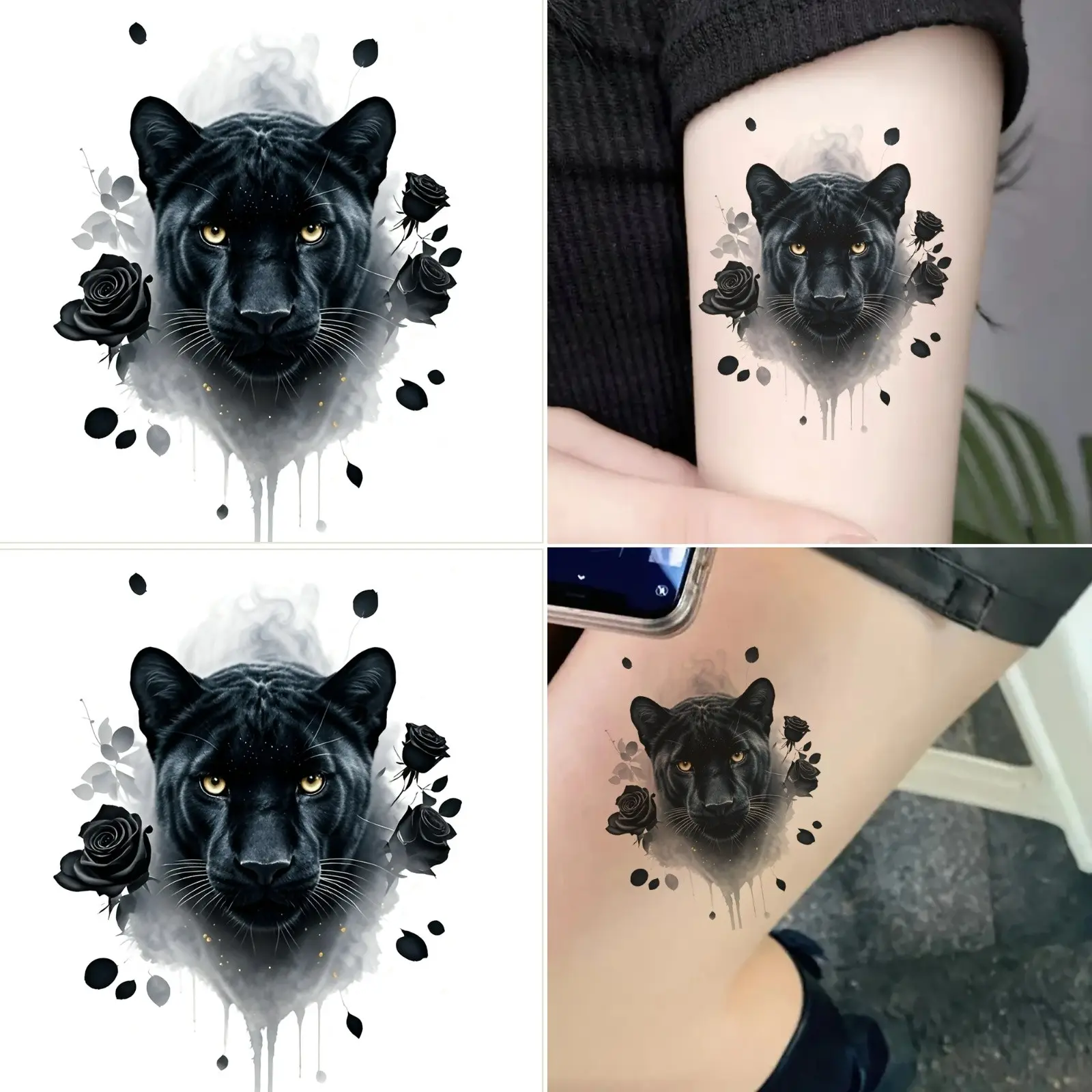 Set of 2 Temporary Tattoos, Leopard and Panther Design, Waterproof and Durable, Ideal for Halloween Body Art, Party Favors or Gifts