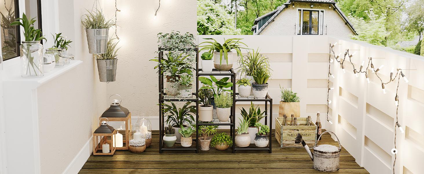 Bamworld Black Plant Stand Outdoor Metal Plant Shelf for Multiple Plants 3 Tiers Ladder Plant Holder Waterproof for Garden Living Room Patio Morden Home Decor Gardening Gifts