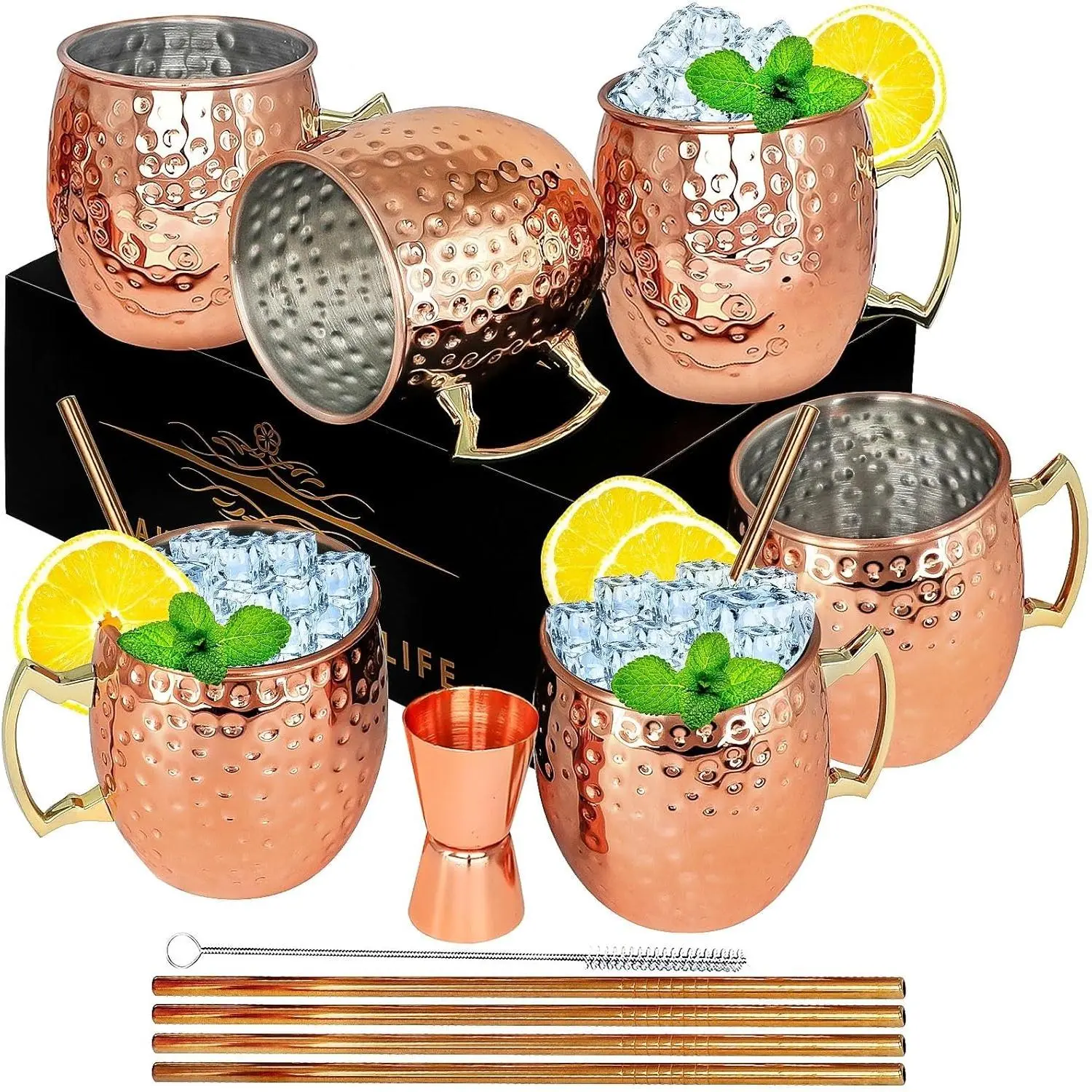 Moscow Mule Copper Mugs- Set of 6 Copper Plated Stainless Steel Mug 18oz, for Chilled Drinks (6 Pack)