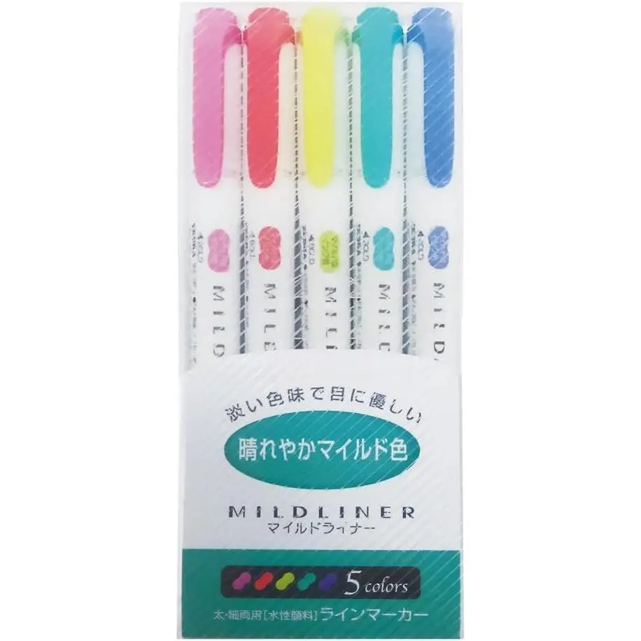 Highlighter Mildliner, 5 Bright Color Set (WKT7-5C-HC)