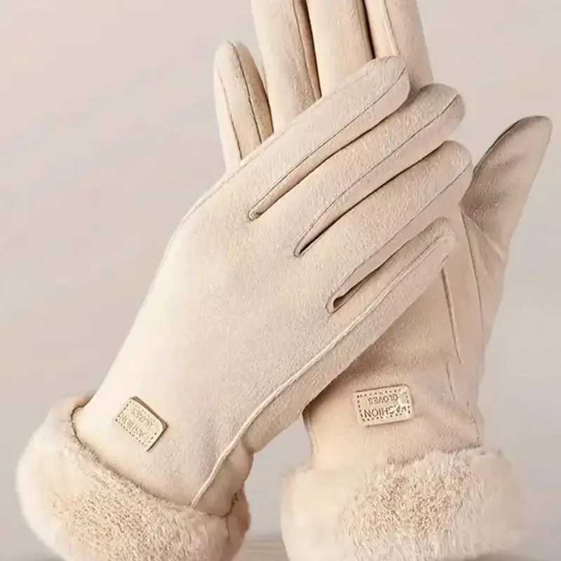 Women's Elegant Minimalist Solid Color Touch Screen Gloves, Elegant Fashion Windproof Warm Riding Gloves, Fuzzy Gloves for Fall & Winter, Gloves for Cold Weather, Touchscreen Gloves #GLOBAL PICKS
