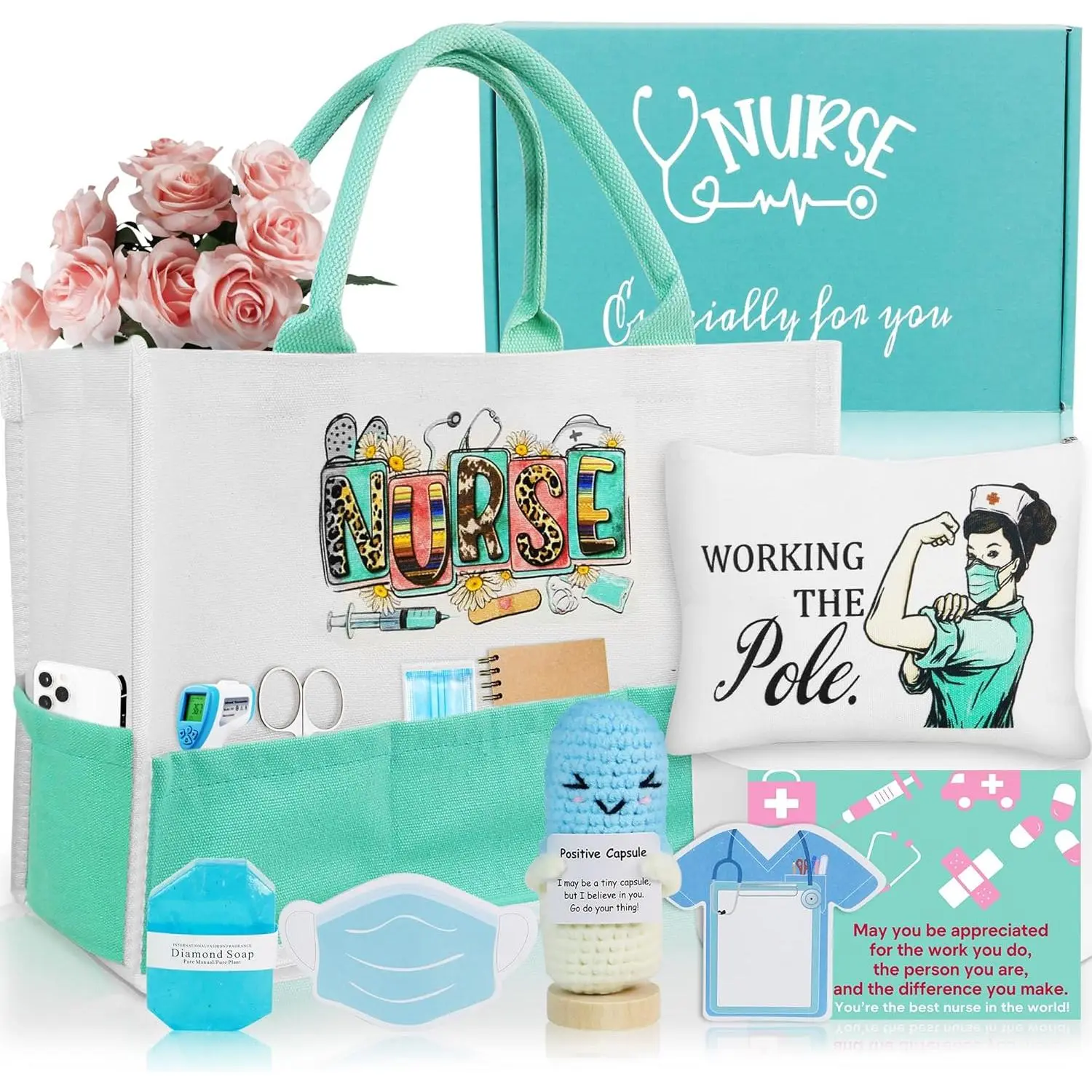 Gifts for Nurse, Mimi Birthday Gifts Nurse Gift Set for Women Grandma Basket with Canvas Tote Makeup Bag