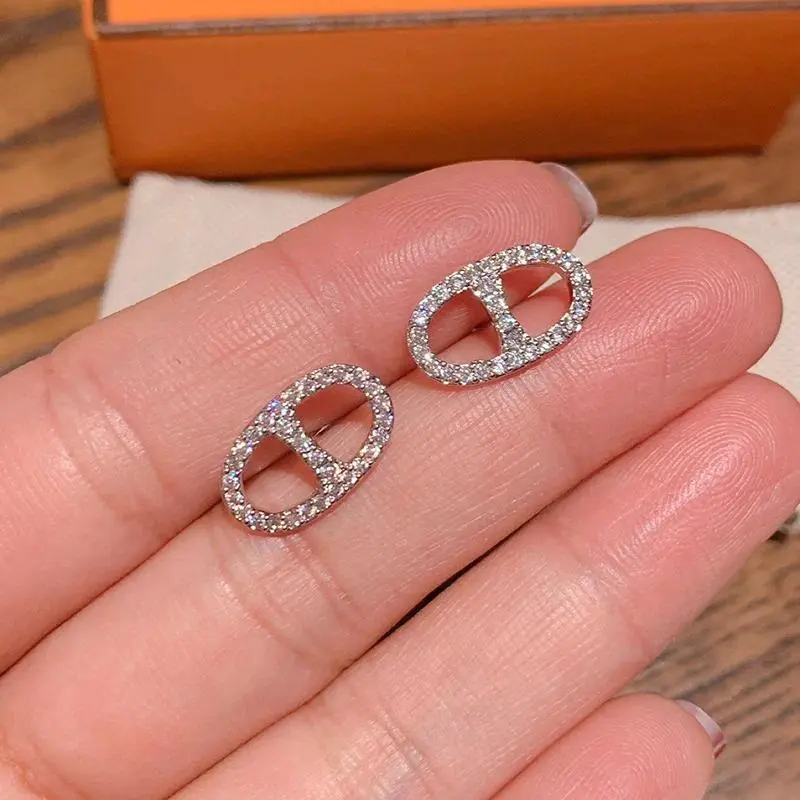 925 Sterling Silver Jewelry Crystal Pig Nose Stud Earrings for Women Girls Party Jewelry For Girls Friend Gift