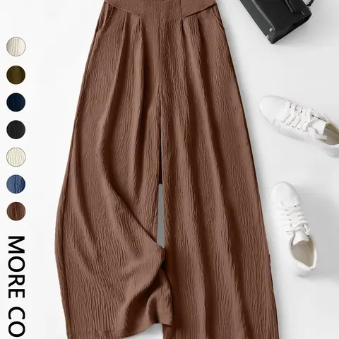 Women's High Waist Wide Leg Pants, Bohemian Palazzo Trousers, Casual Boho Bohemian Style, 3D Pleated Design, Skin-Friendly Comfort, Multiple Colors, S-Xxl, Casual Fashion Loose Trousers