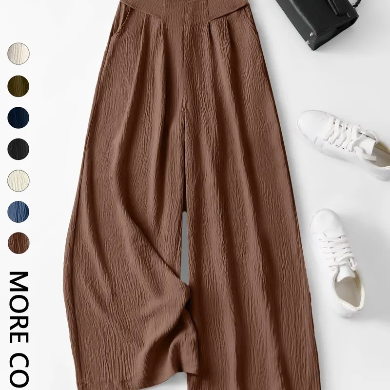 Women's High Waist Wide Leg Pants, Bohemian Palazzo Trousers, Casual Boho Bohemian Style, 3D Pleated Design, Skin-Friendly Comfort, Multiple Colors, S-Xxl, Casual Fashion Loose Trousers