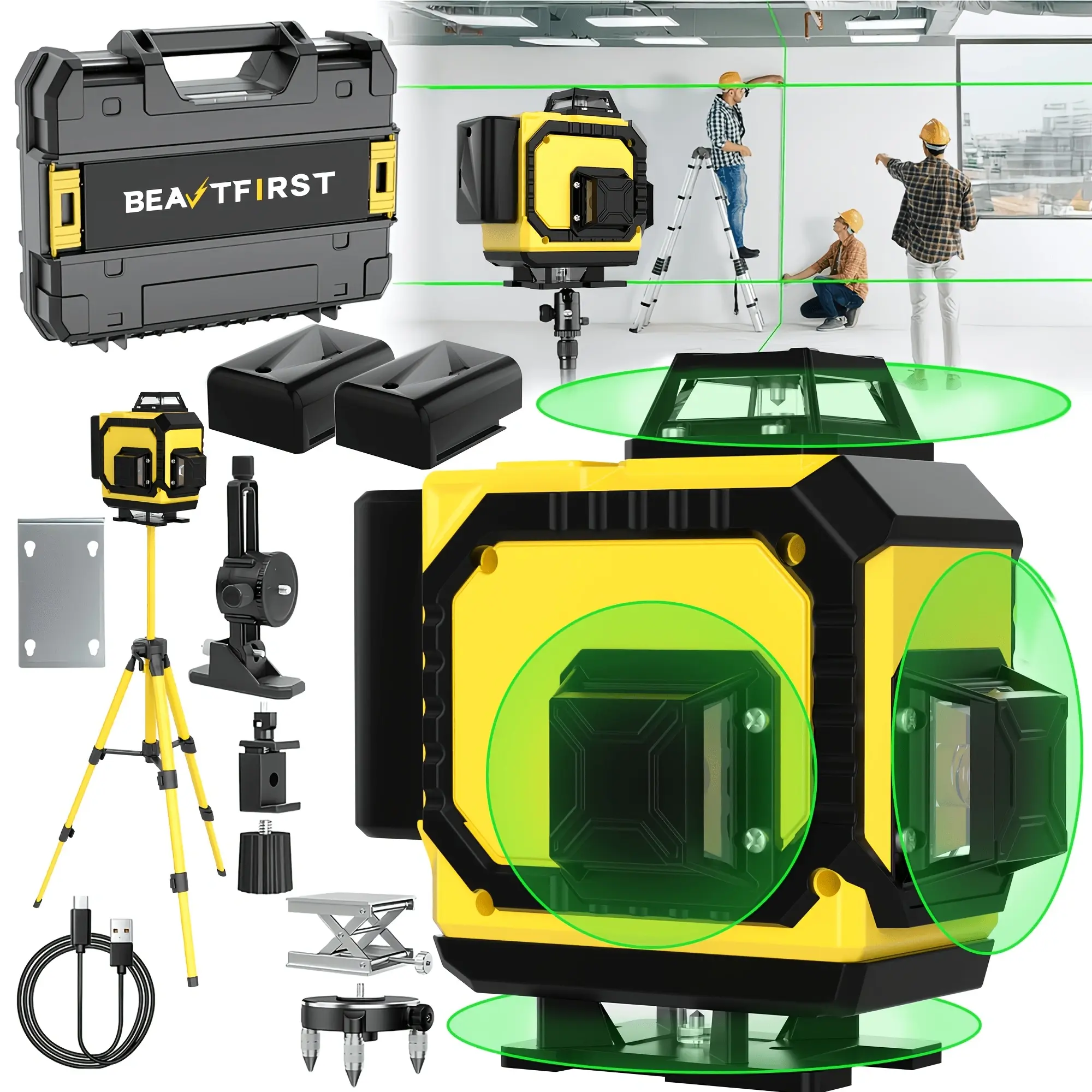 FIREHELP Laser Level 360° with Tall Tripod, Self Leveling Laser Measuring Tool Green Lazer Level 16 Line Level Laser 360 Self Leveling for Construction, Home Renovation, Picture Hanging, Charge, Trending Christmas Gifts and New Year Gift Ideas
