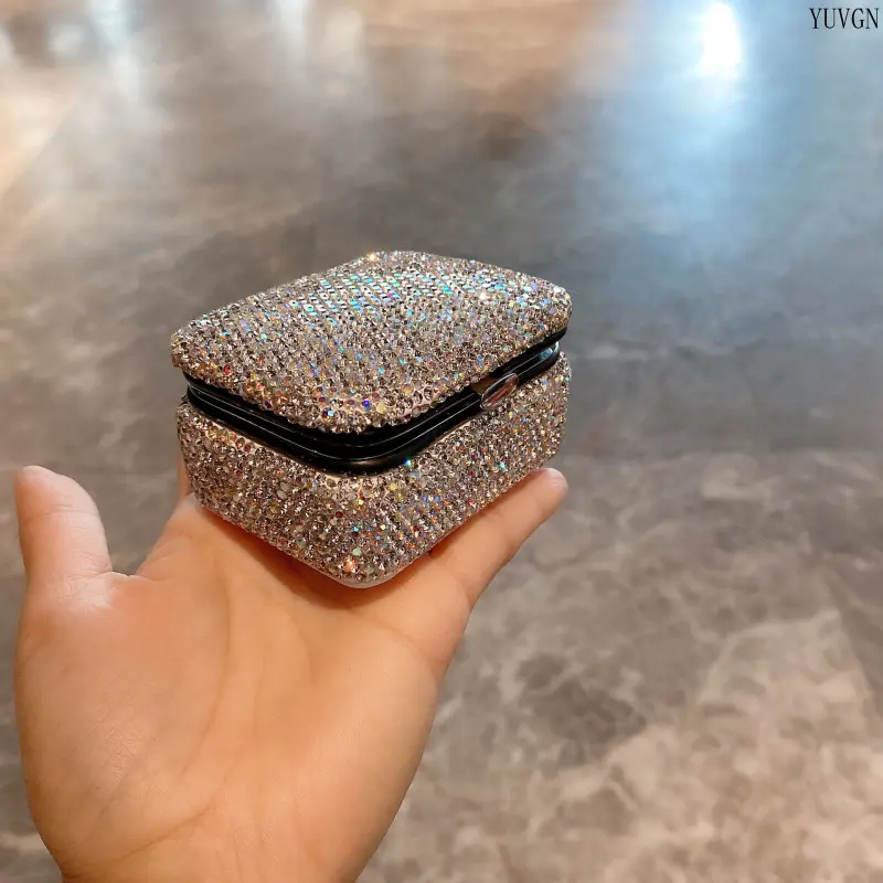 Diamond-Look Rhinestone 1-Piece Storage Pouch, Bling Clasp Lock Compact Organizer, Portable Earbuds-Fit Case for Tiny Accessories, Indoor Recreation Daily Carry