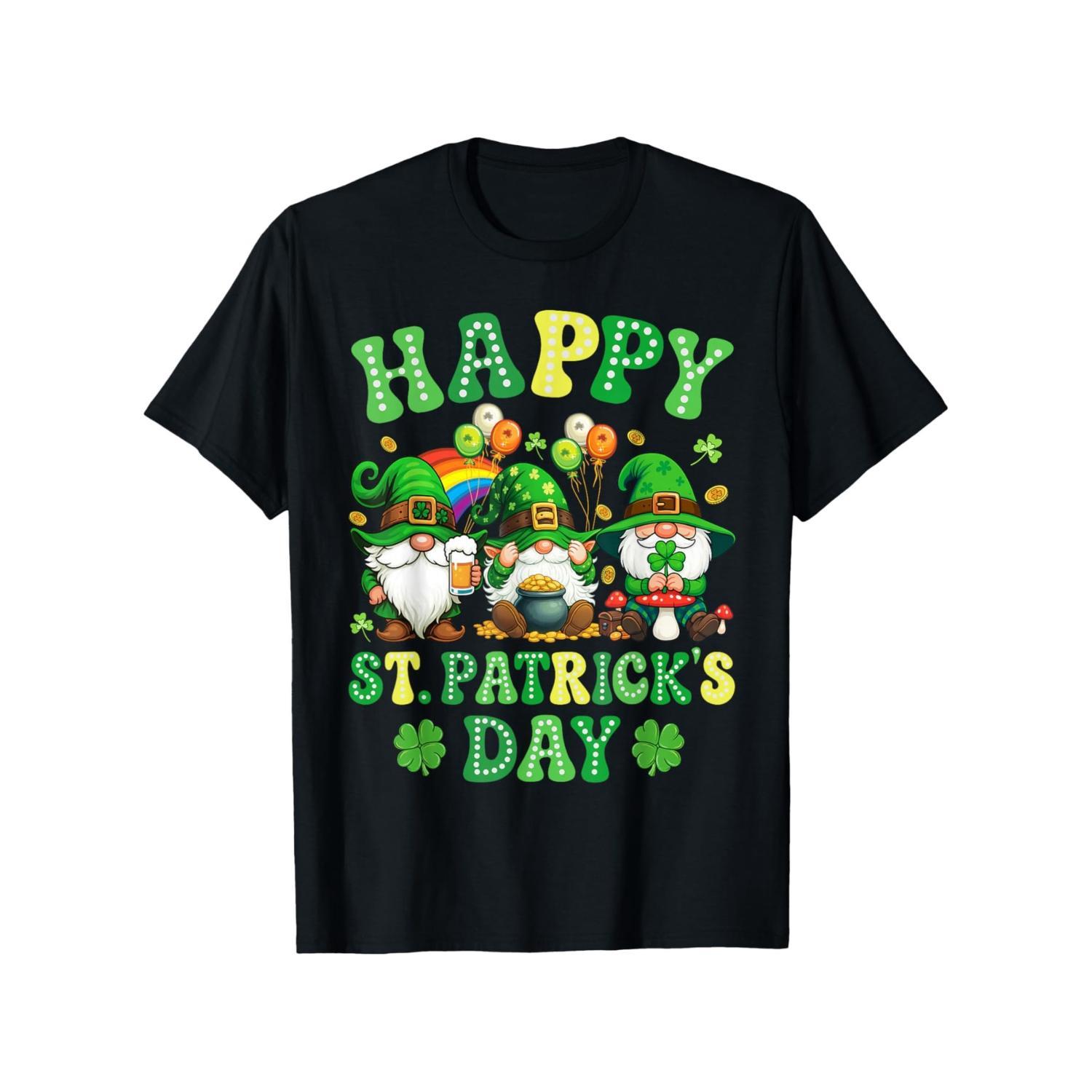 Women's Unisex St Patrick's Day Gnome Shenanigans Irish Shamrock T-Shirt, Casual Loose-Fit Crew Neck, Stretch Fabric, Ideal for Spring Celebrations