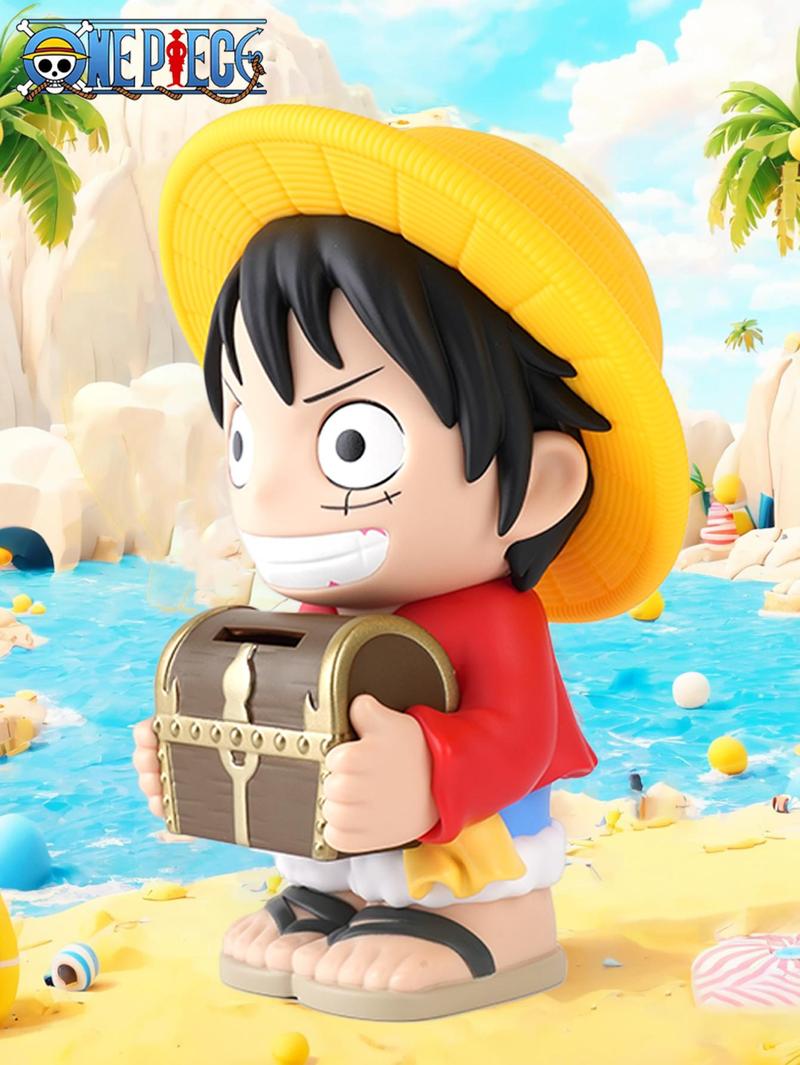 L-One Piece Officially License Luffy Figural Bank Piggy Bank Accessories Coin Bank PVC High Quality Anime Movie Peripheral Collectible Merch Home Bedroom Desktop Decoration One Piece Decor Birthday Gift for Fans
