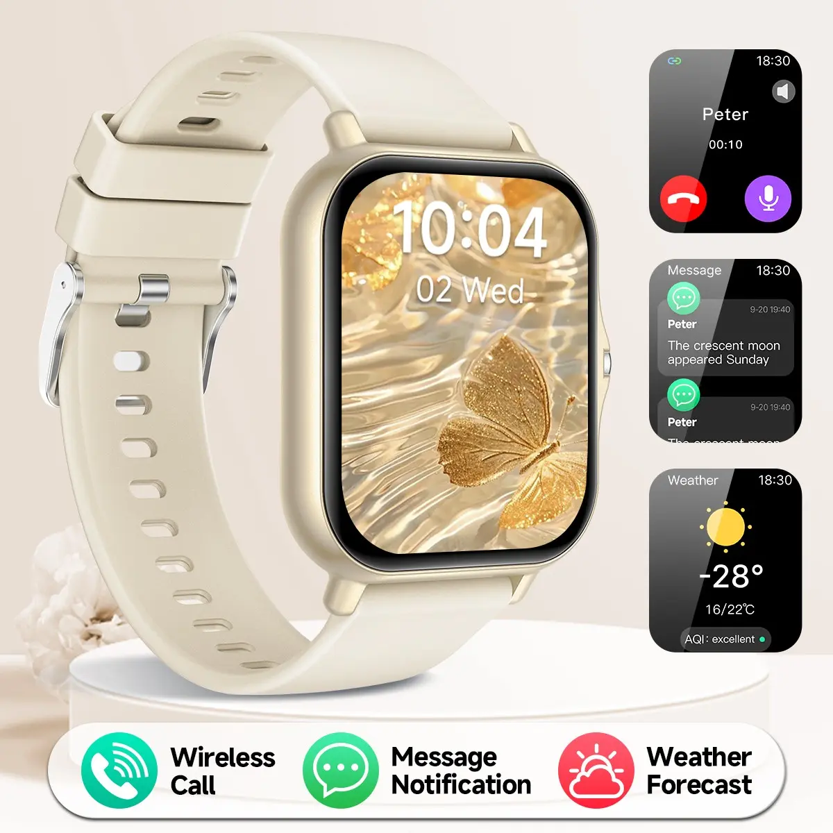 Smart Wearable Watch with Wireless Calling & Dialing, 180mAh，Multiple Sports Modes, App Notifications, Alarm Reminder and Music Playback, Compatible with iPhone and Android, Multifunctional Smart Watch,Sports Smartwatches，Ideal Gifts for Women and Men