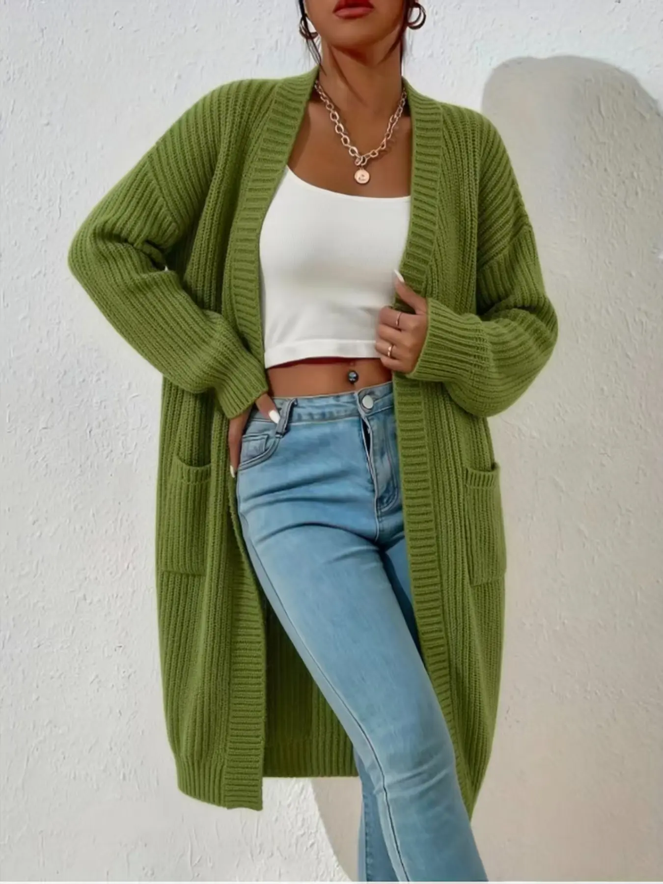 Women'S Solid Color Cardigan Sweater, Casual Long Sleeve Open Front Cardigan