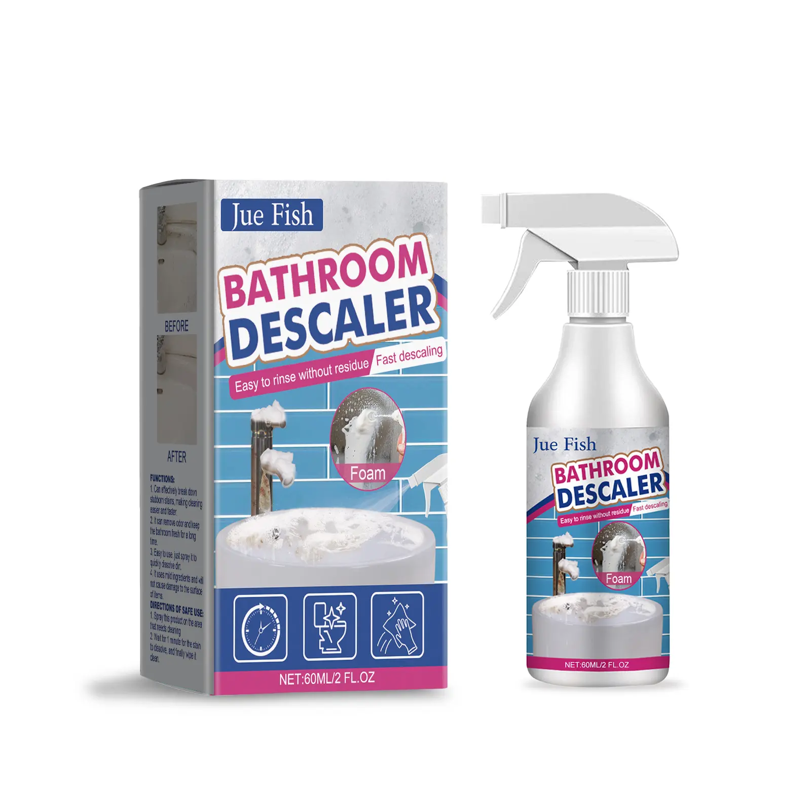 Jue-Fish Bathroom Cleaner Shower Room Bathtub Cleaning Scale Hand Washing Basin Clean Home Cleaning Agent