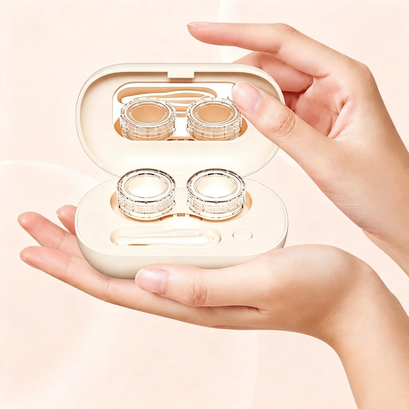 Magnetic Closure Pink Lens Travel Storage Box With Inner Vanity Mirror, Sealed Construction Minimizes Care Liquid Leakage For Daily Contact Lens Keeping