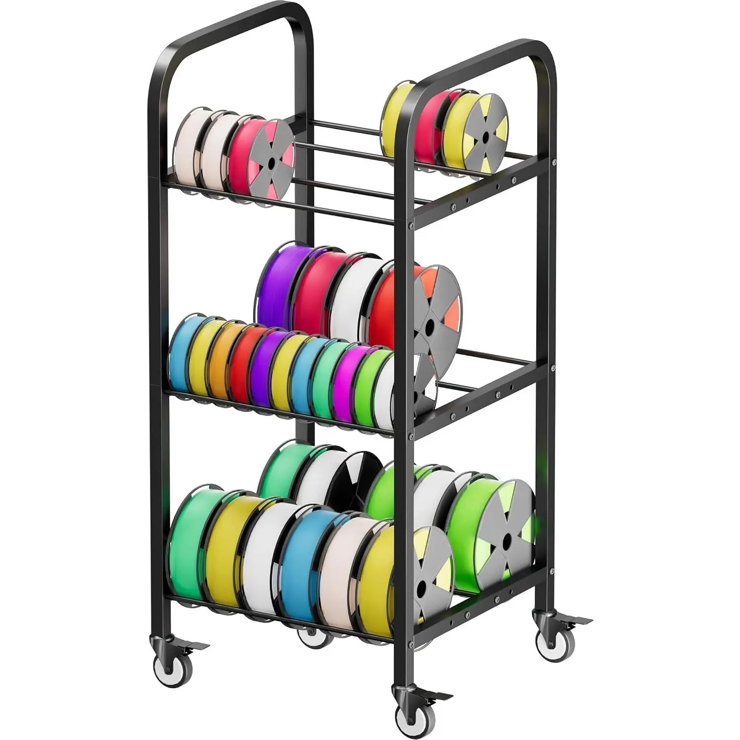 3-Tier  Printer Filament Storage Rack with Wheels, Rolling Spool Holder Stand Cart, Holds up to 36×1kg Spools, Heavy Duty Metal Filaments Organizer Shelf for Printing Studio Office Workshop