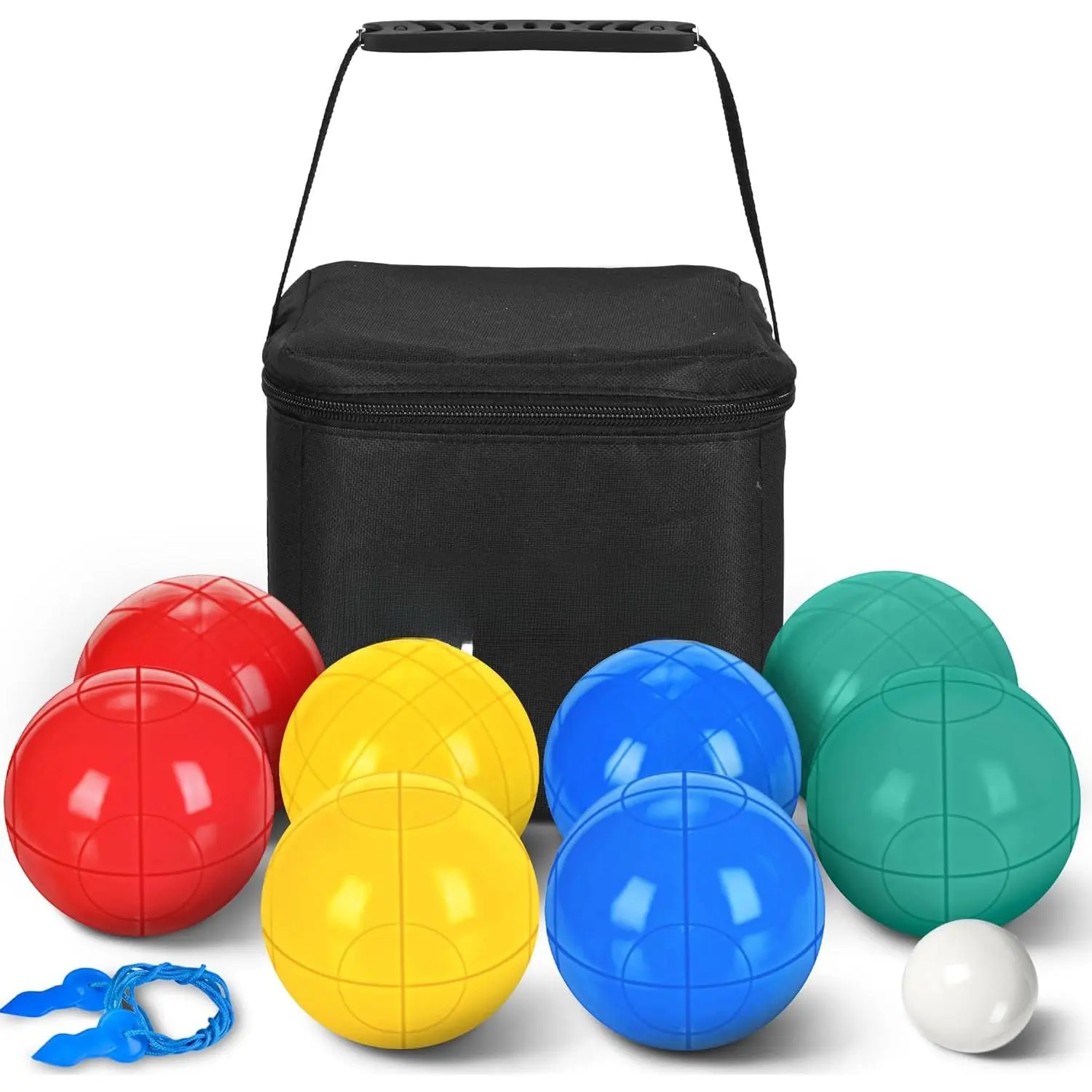 90mm Bocce Ball Set, Lighter Bocce Ball for Beginners with 8 Balls, Pallino, Case and Measuring Rope for Backyard/Beach/Lawn, Composite Plastic for Kids Teens Beginners