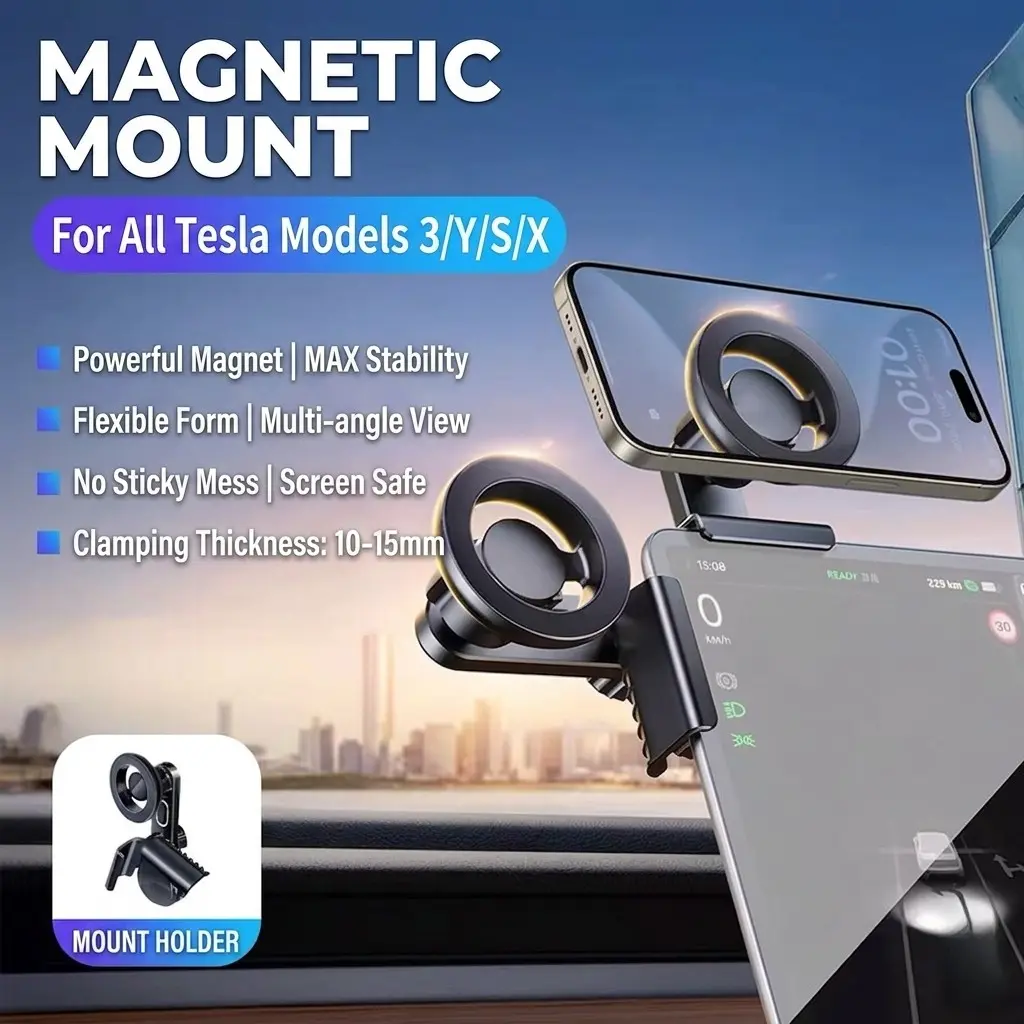 2026 Tesla Magsafe Phone Holder, Magnetic Screen Edge Mount for Model 3/y/s/x/cybertruck, N52 Strong Magnet, Fits iPhone 17-12