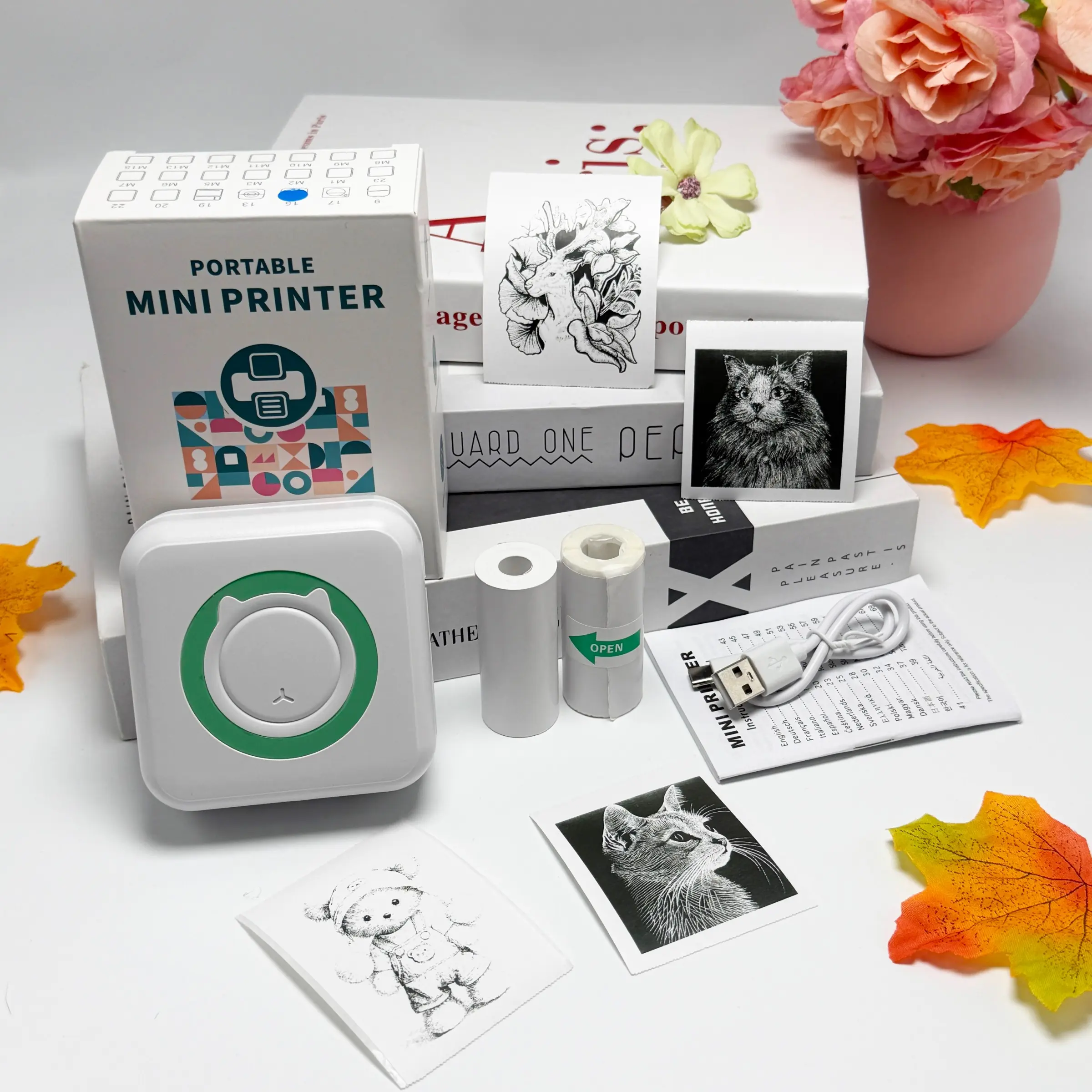 Portable Mini Printer, Inkless Wireless HD, Label Photo List Handbook Printing, Ideal for Home Travel Office, USB Rechargeable, Portable Picture Printer