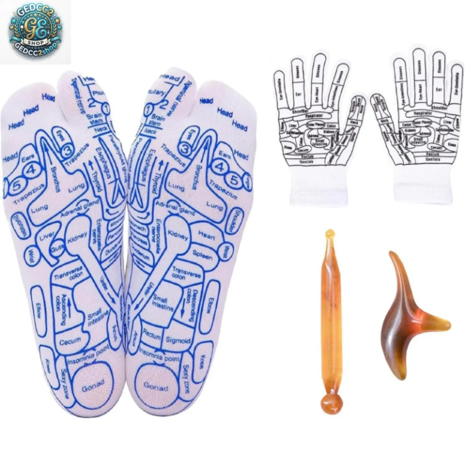 Acupoint Reflexology Socks Set for Women & Men - Traditional Chinese Massage Socks with Foot Massager Stick Tool, Cotton Foot Pressure Point Socks Gift