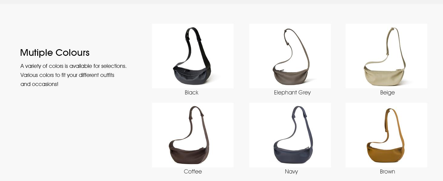 DONNAINSoft leather crescent shoulder bag, simple and fashionable, adjustable shoulder strap, multiple color options, delicate texture, minimalist design, suitable for casual and commuting, 2026 trendy style