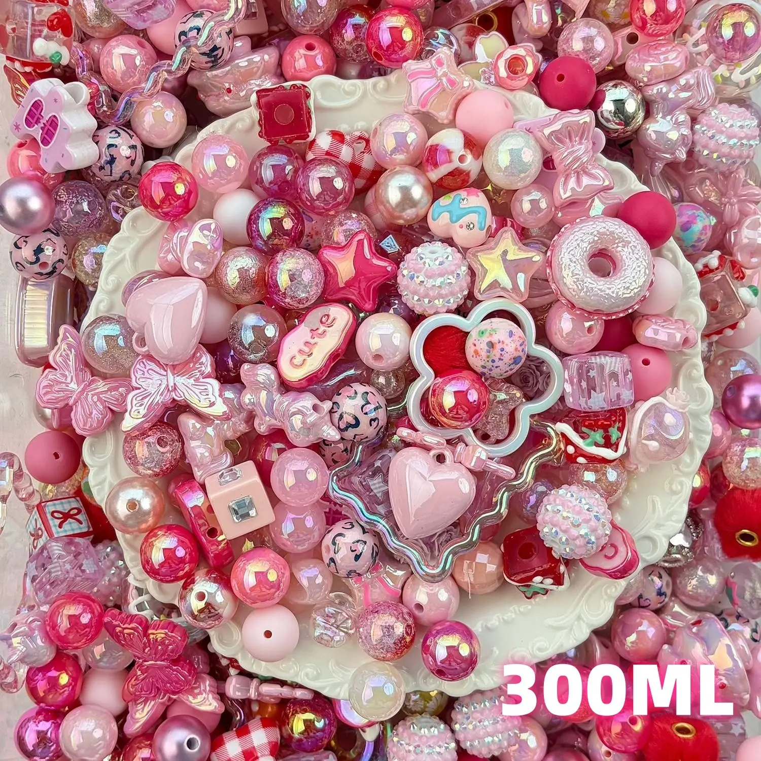 300ML UV Coated Acrylic Mixed Beads, Shiny Round Decorative Beads, Fashionable Cute Elegant Style, DIY Beading Accessories for Gifts, Beads for Jewelry Making